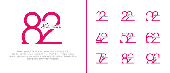 set of anniversary logo pink color on white background for celebration moment