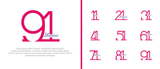 set of anniversary logo pink color on white background for celebration moment