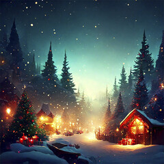 Christmas background with snowflakes and christmas tree, vector illustration