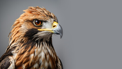 Close up of hawk isolated on gray background