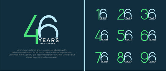 set of anniversary logo green and blue color on dark blue background for celebration moment