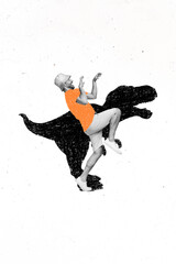 Composite collage picture image of funny man walk pretend dinosaur imagination actor have fun...