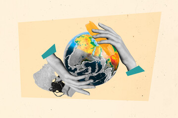 Magazine artwork creative template collage of earth ecological catastrophe half earth water...