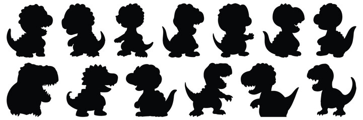 Dinosaur silhouettes set, large pack of vector silhouette design, isolated white background