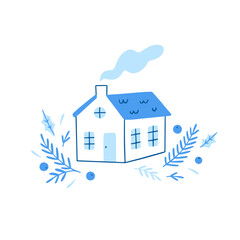 Cute house clipart. Little cottage hand drawn illustration