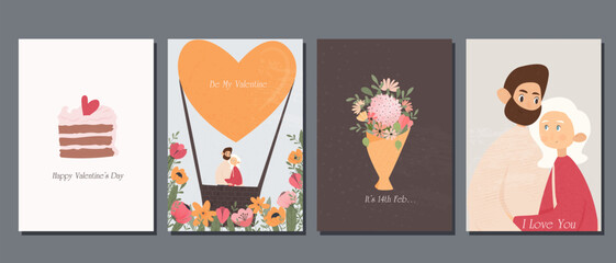  A set of postcards for Valentine's Day. Couple in love on ice skates and various festive elements. Save the date
