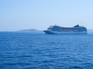 Large cruise liner in the sea port of Mykonos Island in Greece