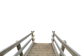 Cutout of an isolated front view of an empty wooden steps taken from the top side with the transparent png	