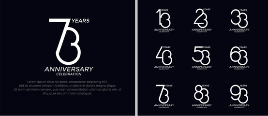 set of anniversary logo white color on black background for celebration moment