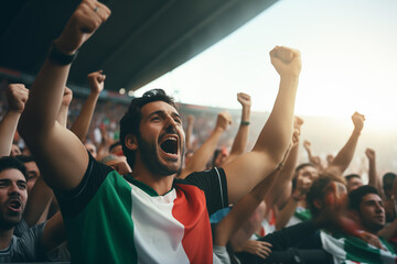 Italian fans cheering on their team from the stands - obrazy, fototapety, plakaty