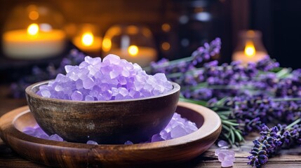 Lavender culinary salt. Beauty procedures and relaxation in beauty salons.