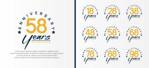 set of anniversary logo flat orange color number and black text on white background for celebration