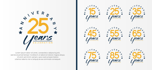 set of anniversary logo flat orange color number and black text on white background for celebration