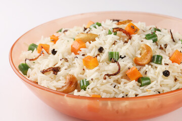 Indian Vegetable Pulav or Biryani made using Basmati Rice