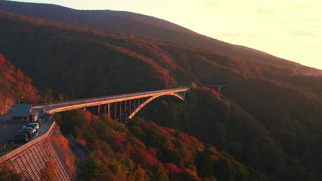 ドローンで空撮した日本の紅葉、青森県城ヶ倉大橋（Aomori Autumn Leaves 4K）