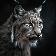 Fototapeta premium Lynx, low contrast, high sharpness, facial symmetry, depth of field, golden hour, super detailed image. Wild animals.