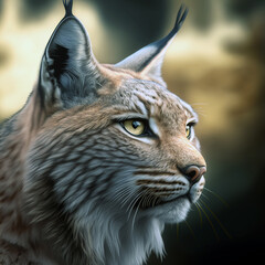 Obraz premium Lynx, low contrast, high sharpness, facial symmetry, depth of field, golden hour, super detailed image. Wild animals.