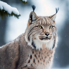 Fototapeta premium Lynx, low contrast, high sharpness, facial symmetry, depth of field, golden hour, super detailed image. Wild animals.