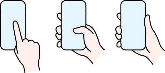 スマートフォンを操作する手　シンプル　線画