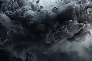  a black and white photo of smoke coming out of the top of a bottle of liquid in front of a black background with white and gray smoke swirling around the edges. - obrazy, fototapety, plakaty