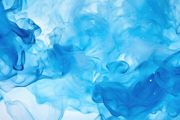 a lot of blue smoke is floating in the air on a white background with a light reflection on the bottom of the image and the bottom of the smoke is blue.