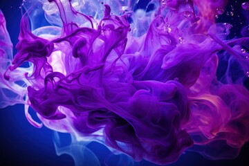  a mixture of purple and pink ink floating in the water on a dark blue background with bubbles of water on the bottom and bottom of the image in the bottom of the image.