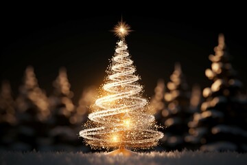 beautifully decorated Christmas tree with twinkling lights and festive ornaments - obrazy, fototapety, plakaty