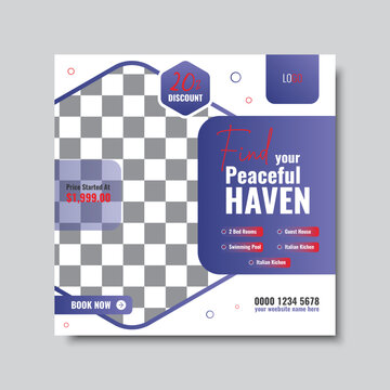 Real estate social media post or house property sale banner template