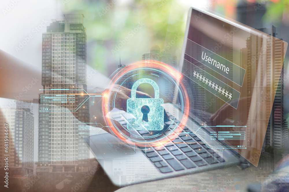 Poster cybersecurity concept, user privacy security and encryption, secure internet access future technolog