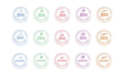 Eco, bio, organic logo. Set of labels for vegan products.   Vector lettering