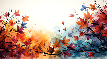 Watercolor illustration of autumn leaves