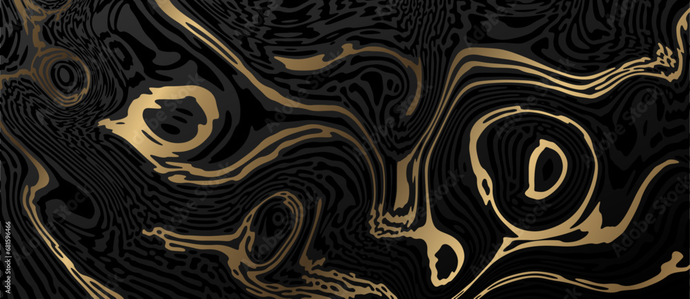 Poster black abstract poster design with detailed realistic optical interference effect with golden inserts