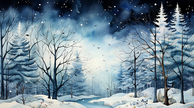 Watercolor illustration winter seasons