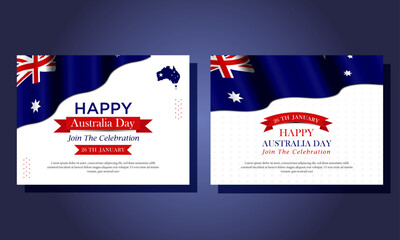 Happy Australia day lettering. Map of Australia with flag. Vector illustration