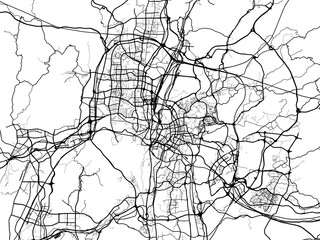 Fototapeta premium Vector road map of the city of Guiyang in the People's Republic of China (PRC) with black roads on a white background.
