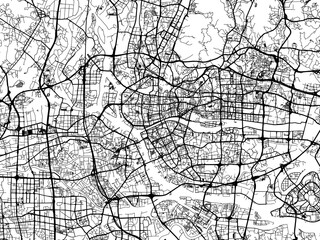Vector road map of the city of Guangzhou in the People's Republic of China (PRC) with black roads on a white background.