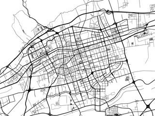 Vector road map of the city of Hohhot in the People's Republic of China (PRC) with black roads on a white background.