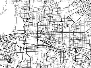 Vector road map of the city of Kunshan in the People's Republic of China (PRC) with black roads on a white background.