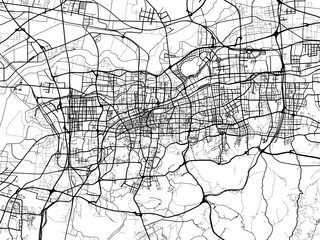 Vector road map of the city of Jinan in the People's Republic of China (PRC) with black roads on a white background.