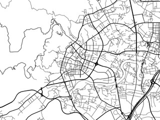 Vector road map of the city of Putian in the People's Republic of China (PRC) with black roads on a white background.