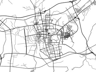 Vector road map of the city of Yangjiang in the People's Republic of China (PRC) with black roads on a white background.
