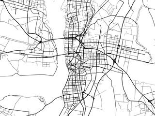Vector road map of the city of Wuhu in the People's Republic of China (PRC) with black roads on a white background.