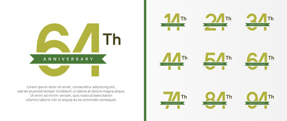 set of anniversary logo green color number and green ribbon on white background for celebration