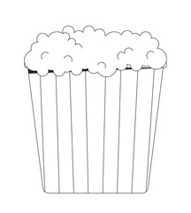 Popcorn bucket black and white 2D line cartoon object. Tasty salty popcorn box square isolated vector outline item. Sweet fastfood container striped. Cinema fun monochromatic flat spot illustration