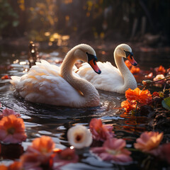 Love reflected in the waters of a swan duo
