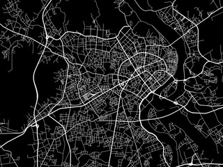 Vector road map of the city of Chaozhou in People's Republic of China (PRC) with white roads on a black background.