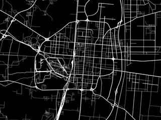 Vector road map of the city of Handan in People's Republic of China (PRC) with white roads on a black background.