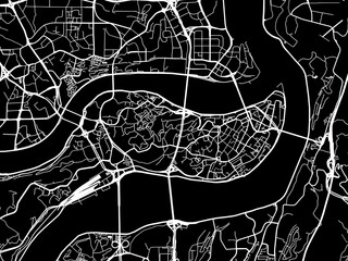 Vector road map of the city of Chongqing city center in People's Republic of China (PRC) with white roads on a black background.