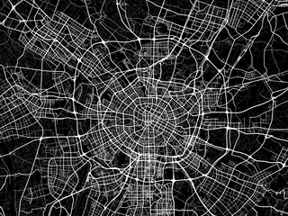 Vector road map of the city of Chengdu in People's Republic of China (PRC) with white roads on a black background.