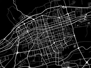 Fototapeta premium Vector road map of the city of Hohhot in People's Republic of China (PRC) with white roads on a black background.